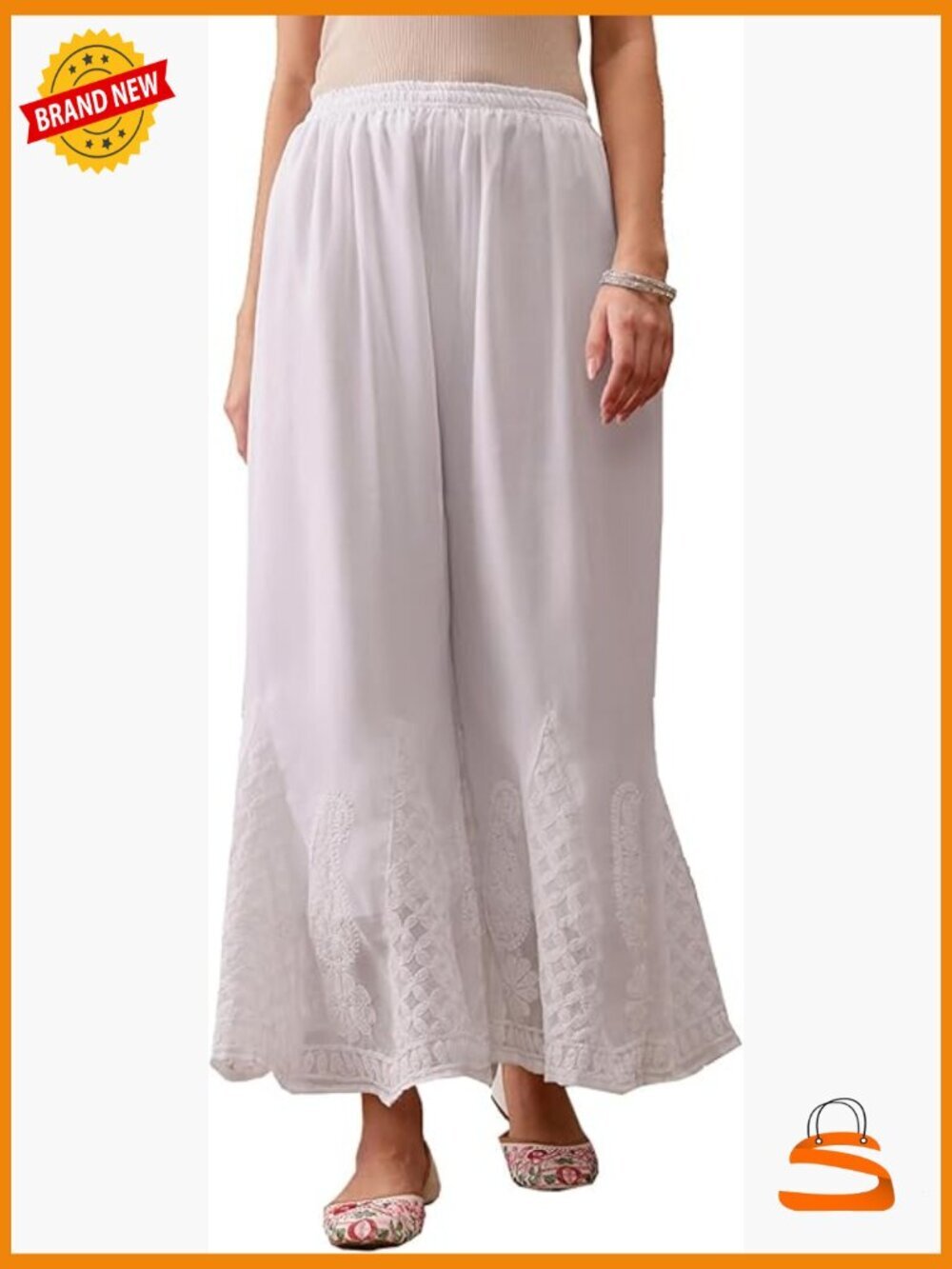 Hand Embroidered Chikankari Georgette Palazzo Sharara Pant Flared